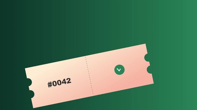 Single raffle ticket with number 0042 floating on green animation 4k background, for event promotion, and prize draw concepts