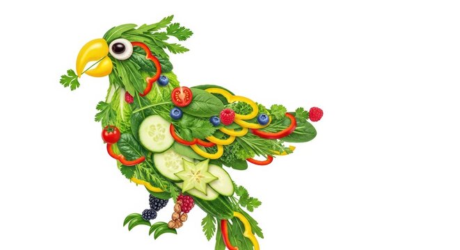 Healthy parrot made of fresh vegetables and fruits