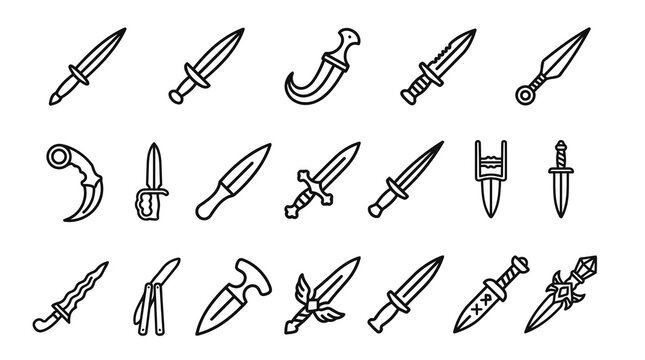 Dagger and Knife Vector Icons Set for Game or Fantasy Design