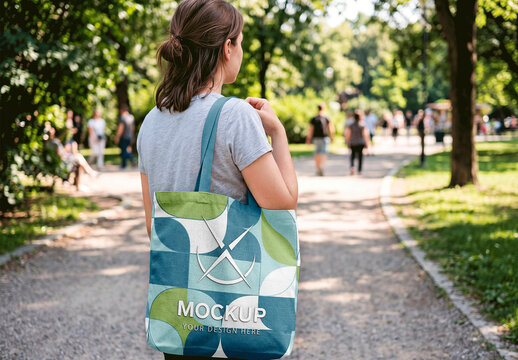 Canvas Tote Bag Mockup Blurry Sunny Park