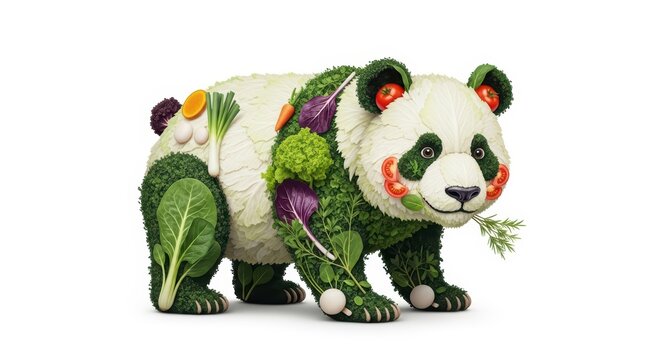 Panda made of vegetables and greens, healthy food concept