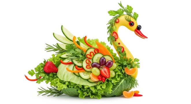 Swan vegetable carving. Food art creative concept.