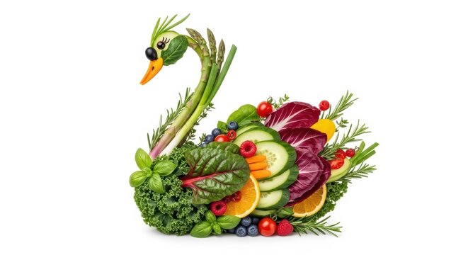 Swan vegetable art. Healthy eating concept.