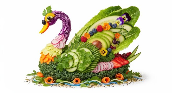 Swan vegetable sculpture, creative food art