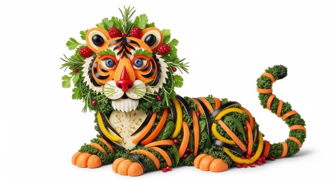 Tiger made of vegetables, creative food art