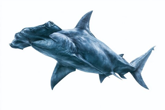 A detailed illustration of a hammerhead shark swimming, showcasing its unique cephalofoil head shape and powerful body, isolated on white background