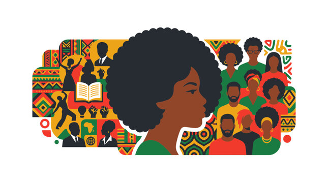Black History Month Celebration Art with Diverse Afrocentric Icons