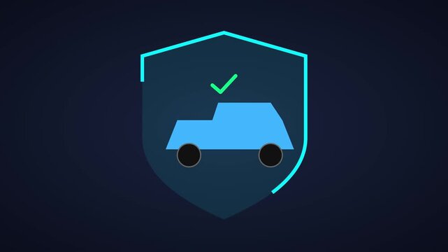 Car insurance protection shield animation: secure vehicle coverage and safety concept 4k