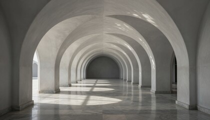 Obraz premium Minimalist Marble Arched Hallway with Natural Sunlight