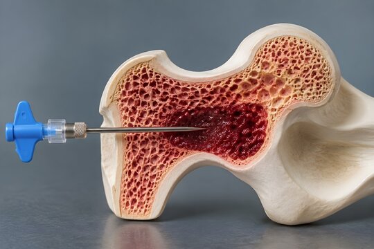 Bone Marrow Biopsy Pathway Through Cutaway Iliac Bone Model Revealing Needle Red Marrow Anatomy Education