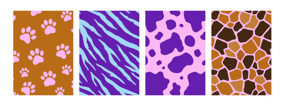 Cute animal prints and paws patterns for poster designs, vector set