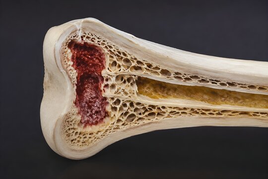 Bone Marrow and Cortical Bone Layers Displayed in Polished Anatomical Specimen Revealing Precise Structural Detail