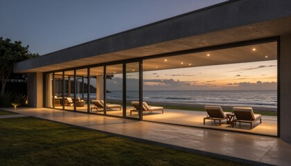 Fototapeta premium Modern Luxury Beachfront Villa at Sunset