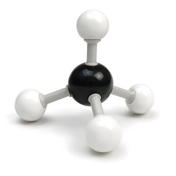 Crystal methane molecular model showcasing crisp geometric symmetry with soft shadows on pristine white surface