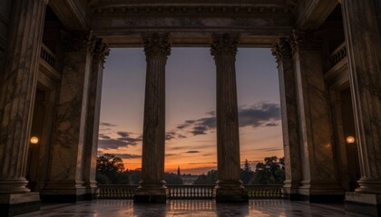 Fototapeta premium Neoclassical Architecture Framed Sunset View
