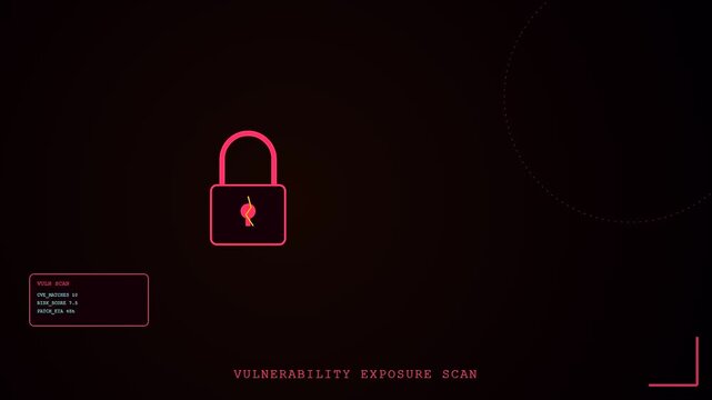 A digital threat hunting sequence features a glowing red padlock icon that progressively becomes corrupted while displayed on a dark virtual monitor screen interface environment