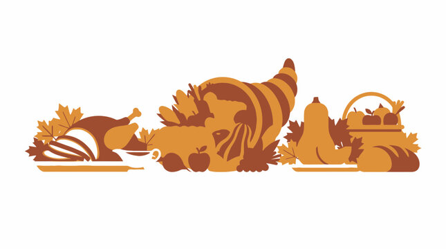 Thanksgiving Harvest Cornucopia and Roasted Turkey Illustration
