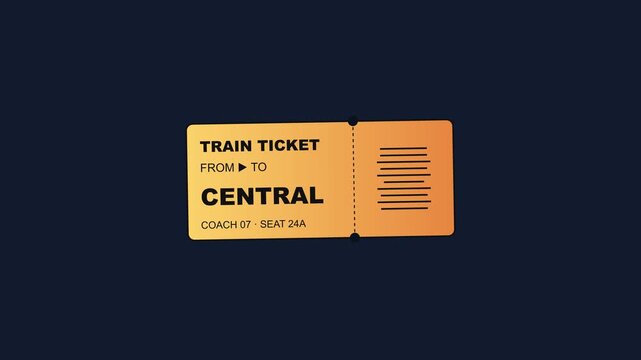 Minimalist train ticket animation for travel and transportation concepts 4k railway journey