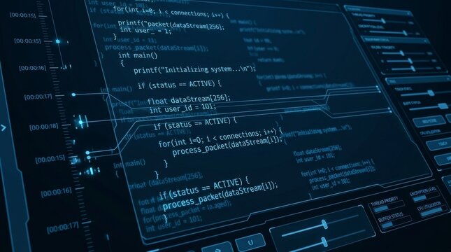 Coding programming developing typing script source languages symbols project data software engineering IT technology computer abstract screen background. 3d rendering