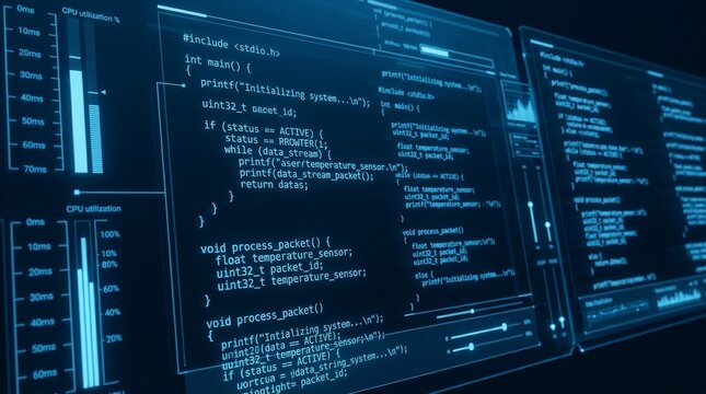 Coding programming developing typing script source languages symbols project data software engineering IT technology computer abstract screen background. 3d rendering