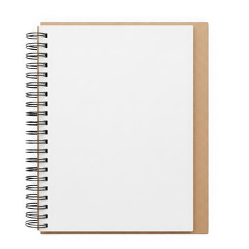 Open spiral notebook with blank white pages and brown cardboard cover for writing and notes