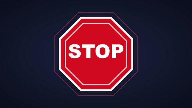 Red stop sign animation on dark 4k background, for traffic safety, and warning concepts, traffic sign prohibition