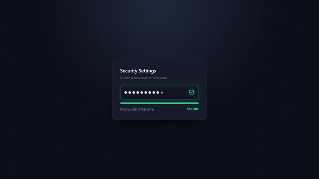 Secure password strength indicator UI animation on dark background Cybersecurity login interface typing element Digital password 