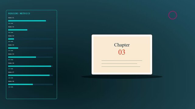 Tactile teaching interface shows progress bars and chapter markers arranged in a vertical list format as part of a digital educational screen in a dark room