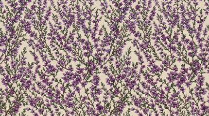 Fototapeta premium Scotland pattern natural purple heather flowers seamless textile with scotland scottish highland heritage bagpipes