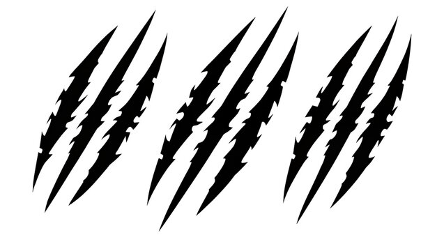 Isolated furious animal claw scratch marks set, fierce monster rip design element graphic.