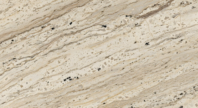 Elegant beige granite texture with brown wavy veins and black specks - natural stone background