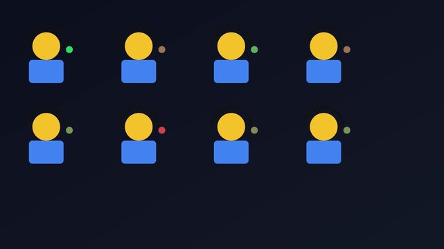 Animated user status grid with changing online and offline indicators for ui animation 4k