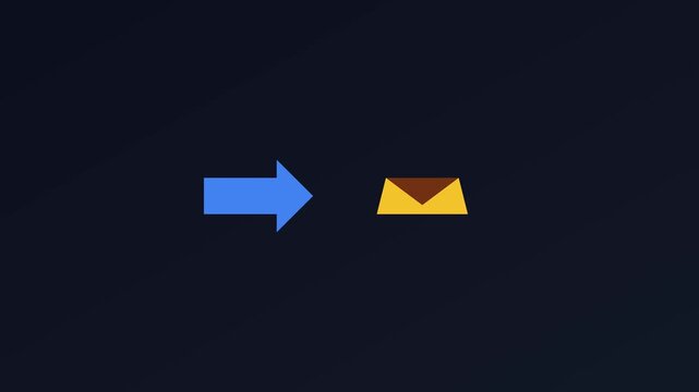 Blue arrow pointing to yellow envelope animation for digital communication and email marketing concepts 4k