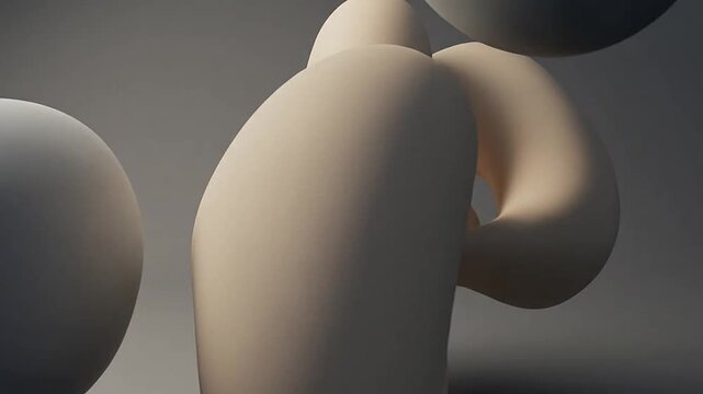 Interlocking 3D beige torus shapes close up abstract.
