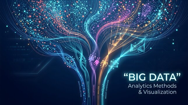 Big data neural structure illustrating data collection and analytical transformation methods for enterprise intelligence