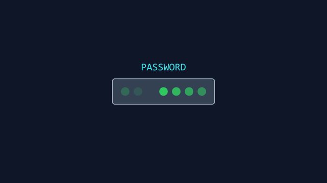 Digital password login interface animation with secure authentication dots for cybersecurity and user access systems 4k