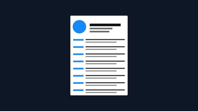 Digital resume profile interface animation: curriculum vitae and personal information dashboard 4k