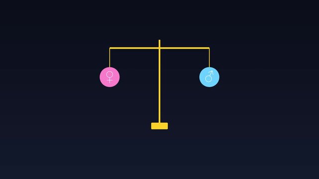 Gender equality and wage gap concept: animated scales balancing male and female symbols animation 4k