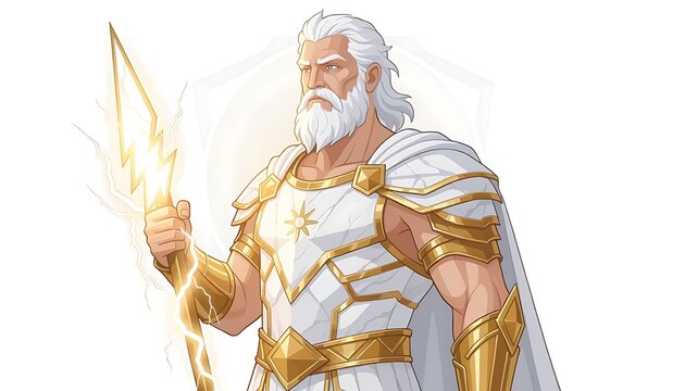 Ancient Greek God Zeus Holding Lightning Bolt in Majestic Pose.