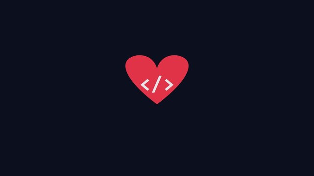 Minimalist heart coding symbol animation: software development and programming passion concept 4k developer