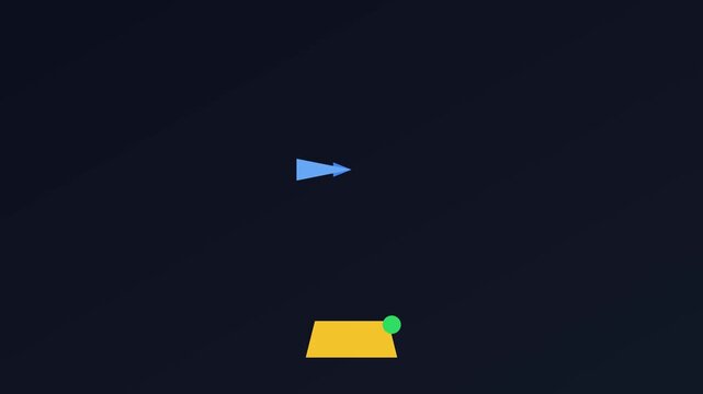 Minimalist yellow trapezoid shape with green dot animation on dark 4k background, geometric