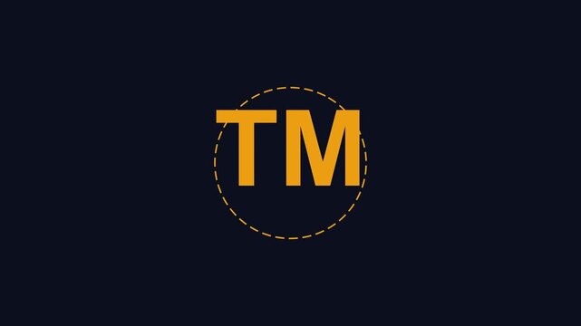Trademark tm symbol animation on dark 4k background, for corporate branding, and legal identity