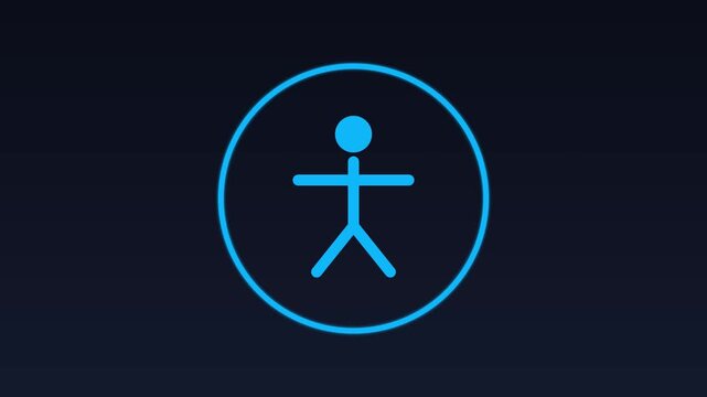 Universal accessibility animation: human figure in circle symbol for inclusive and digital interface ui ux 4k