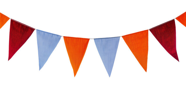 Isolated colorful triangular flags garland string for festive party and event decoration