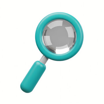 3d magnifying glass icon with teal handle isolated on white