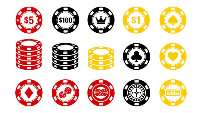 Casino Chips and Playing Card Symbols Set