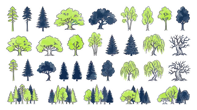 Collection of Hand-Drawn Trees in Sketchy Style