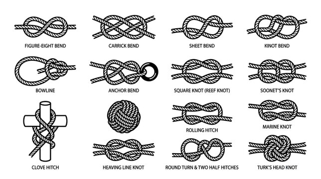 Collection of Nautical Knots and Bends Illustration