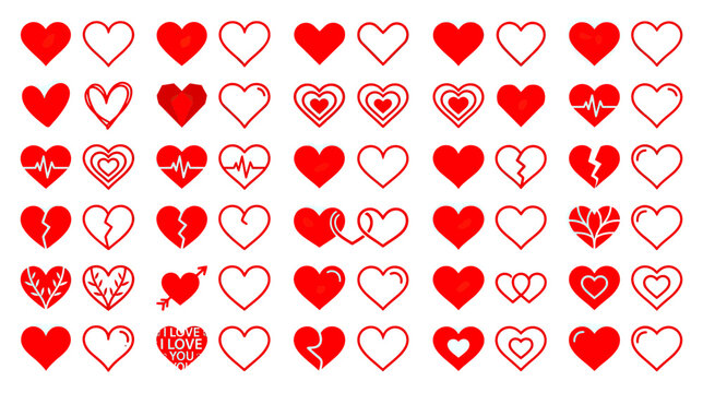 Collection of Red and Outline Heart Shapes