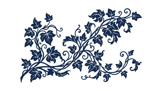 Dark Blue Ivy Vine Swirls and Leaves Border Design